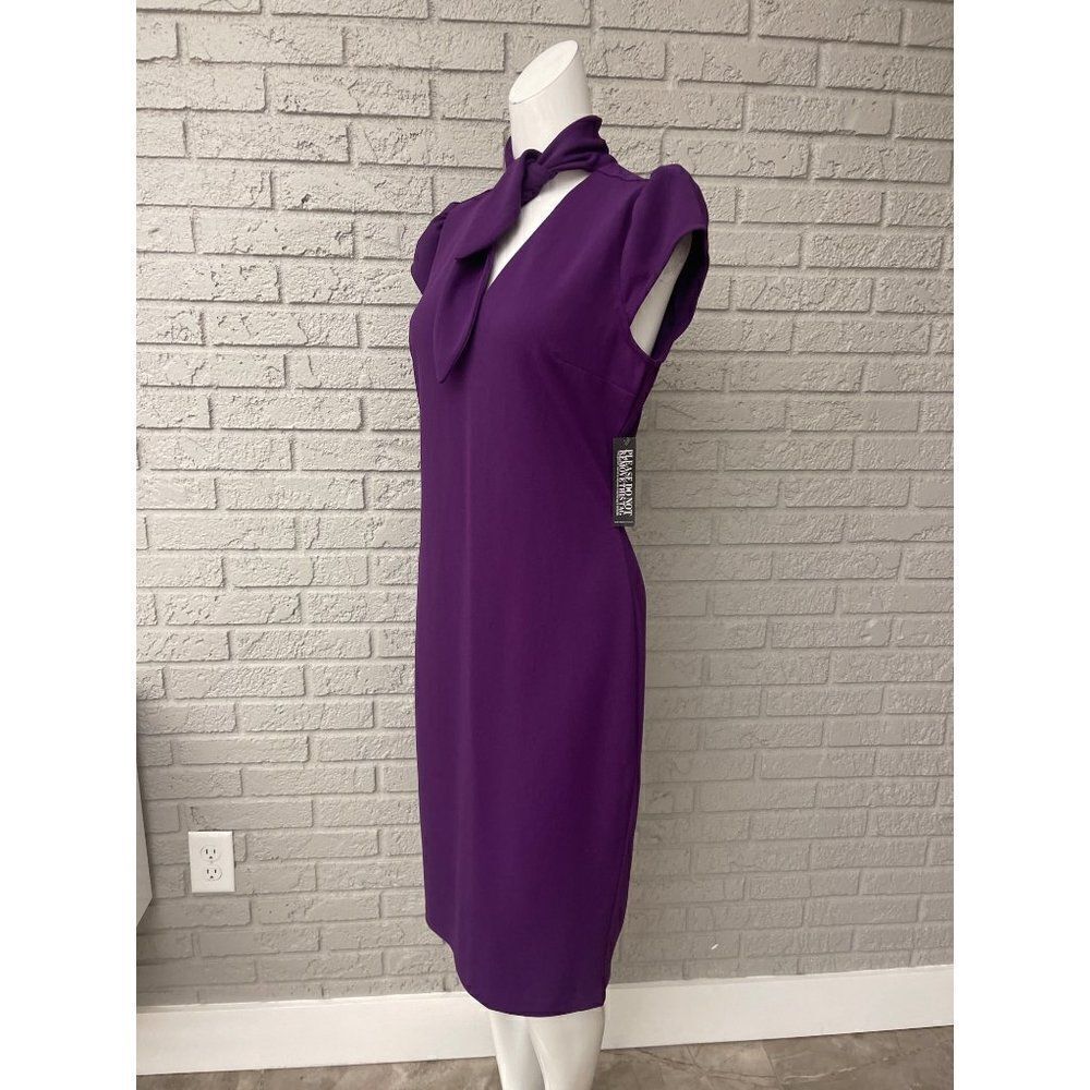 New York & Company Women Deep Purple Sheath Bow Tie Dress Size M NWT - Picture 6 of 11